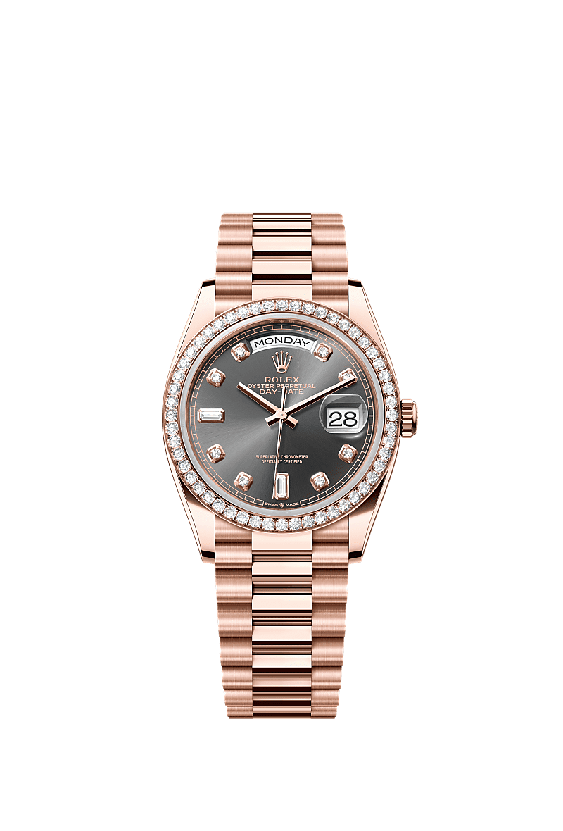 Rolex Day-Date 36 Everose Gold - Diamond / Slate - Diamond / President — Ref. 128345RBR