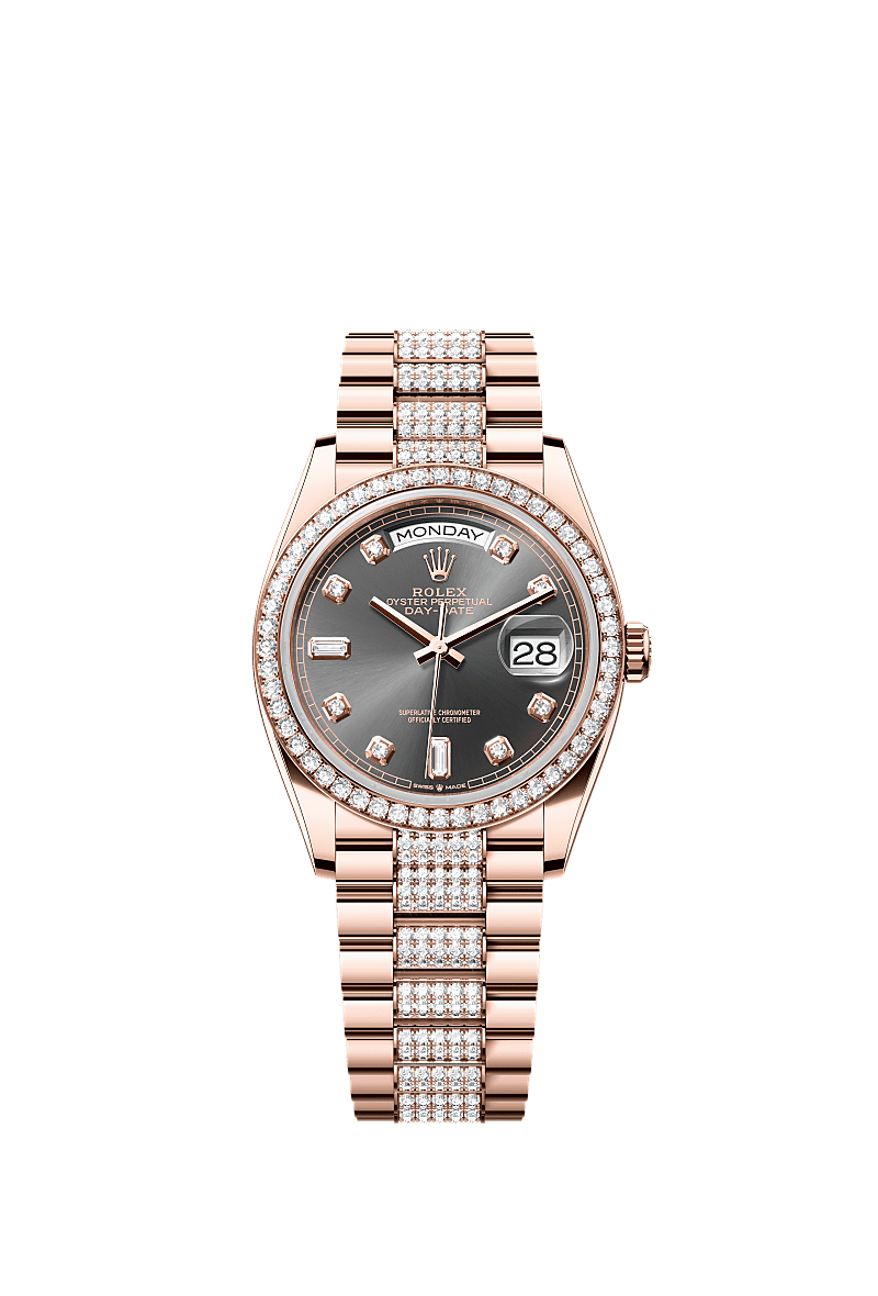 Rolex Day-Date 36 Everose Gold - Diamond / Slate - Diamond / President - Diamond — Ref. 128345RBR