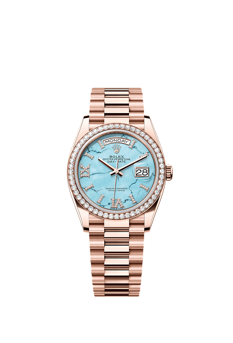 Rolex Day-Date 36 Everose Gold - Diamond / Turquoise / President — Ref. 128345RBR