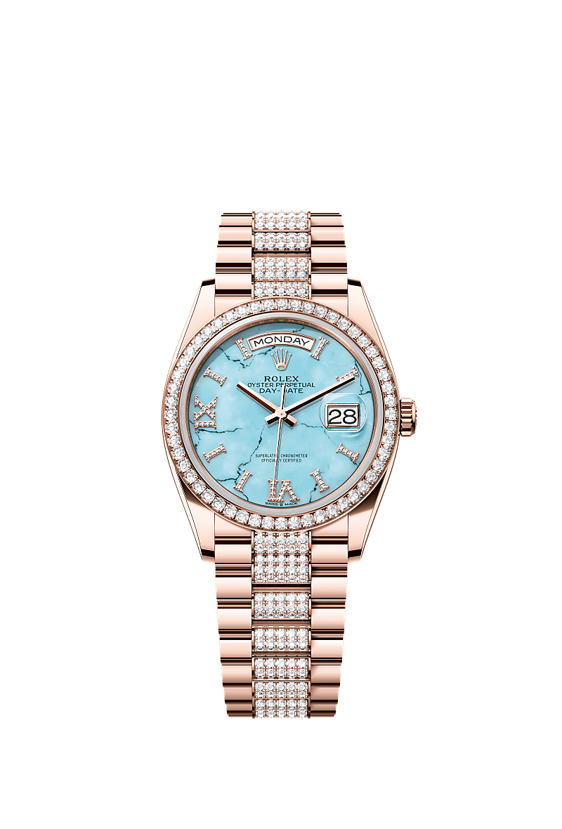 Rolex Day-Date 36 Everose Gold - Diamond / Turquoise / President - Diamond — Ref. 128345RBR