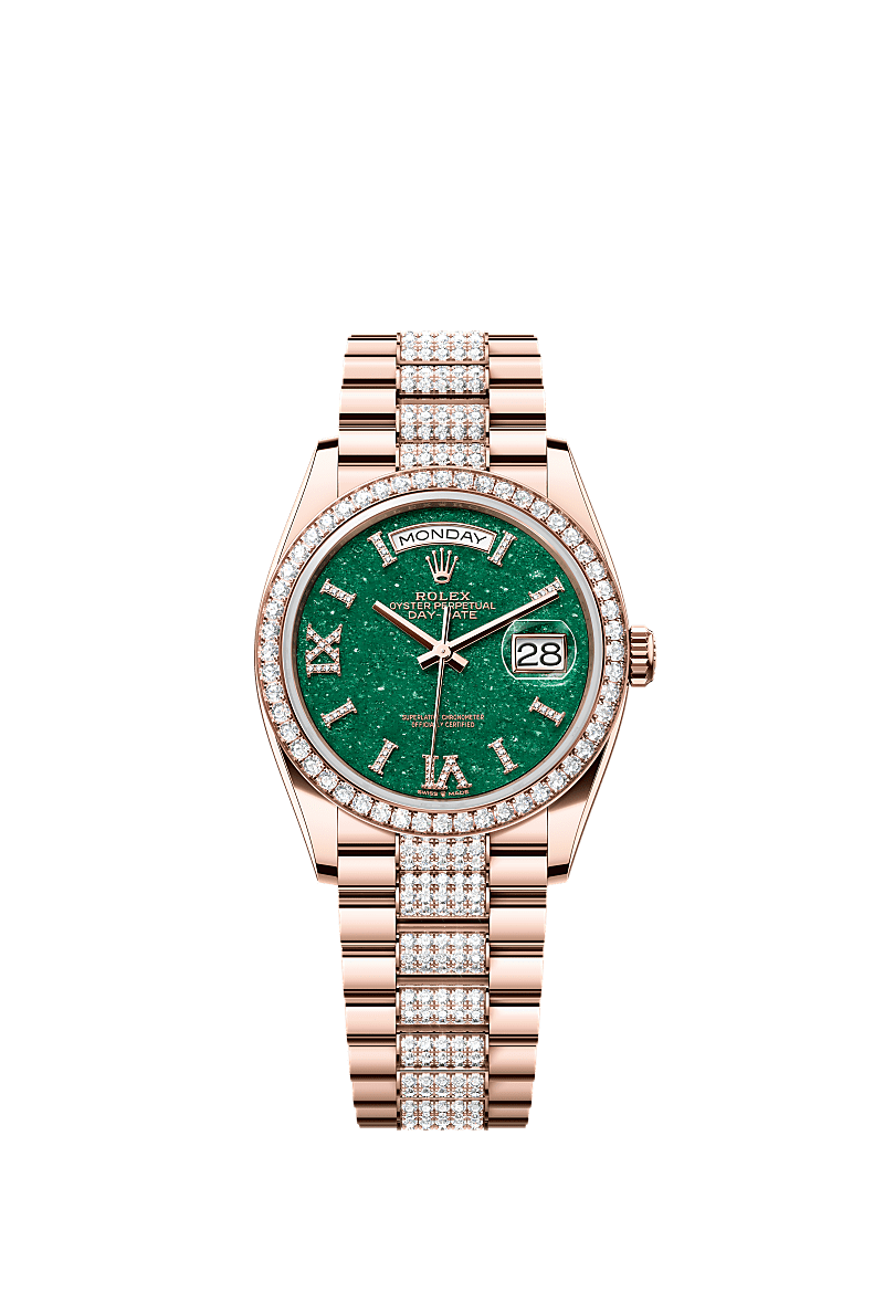 Rolex Day-Date 36 Everose Gold - Diamond / Green Aventurine / President - Diamond — Ref. 128345RBR