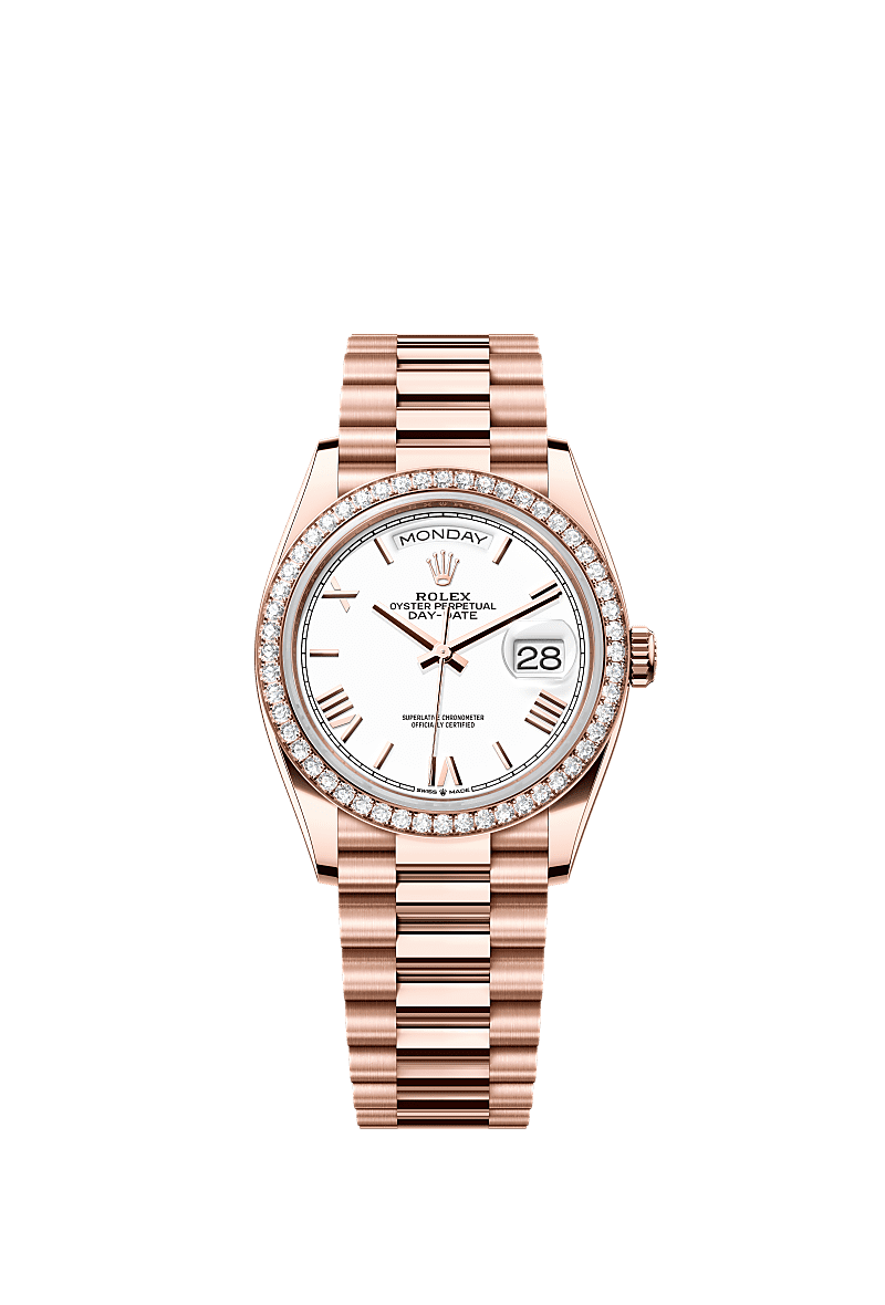 Rolex - Day-Date 36 Everose Gold / Diamond / White - Roman / President — Ref. 128345RBR