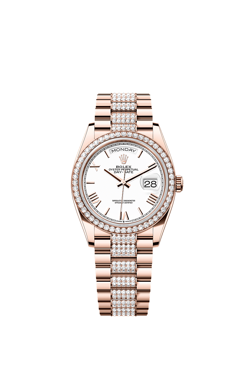 Rolex - Day-Date 36 Everose Gold / Diamond / White - Roman / President - Diamond — Ref. 128345RBR