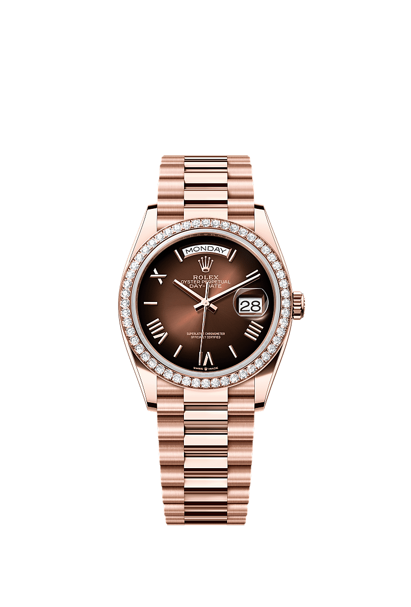 Rolex - Day-Date 36 Everose Gold - Fluted / Brown Ombr̩ - Roman / President — Ref. 128345RBR