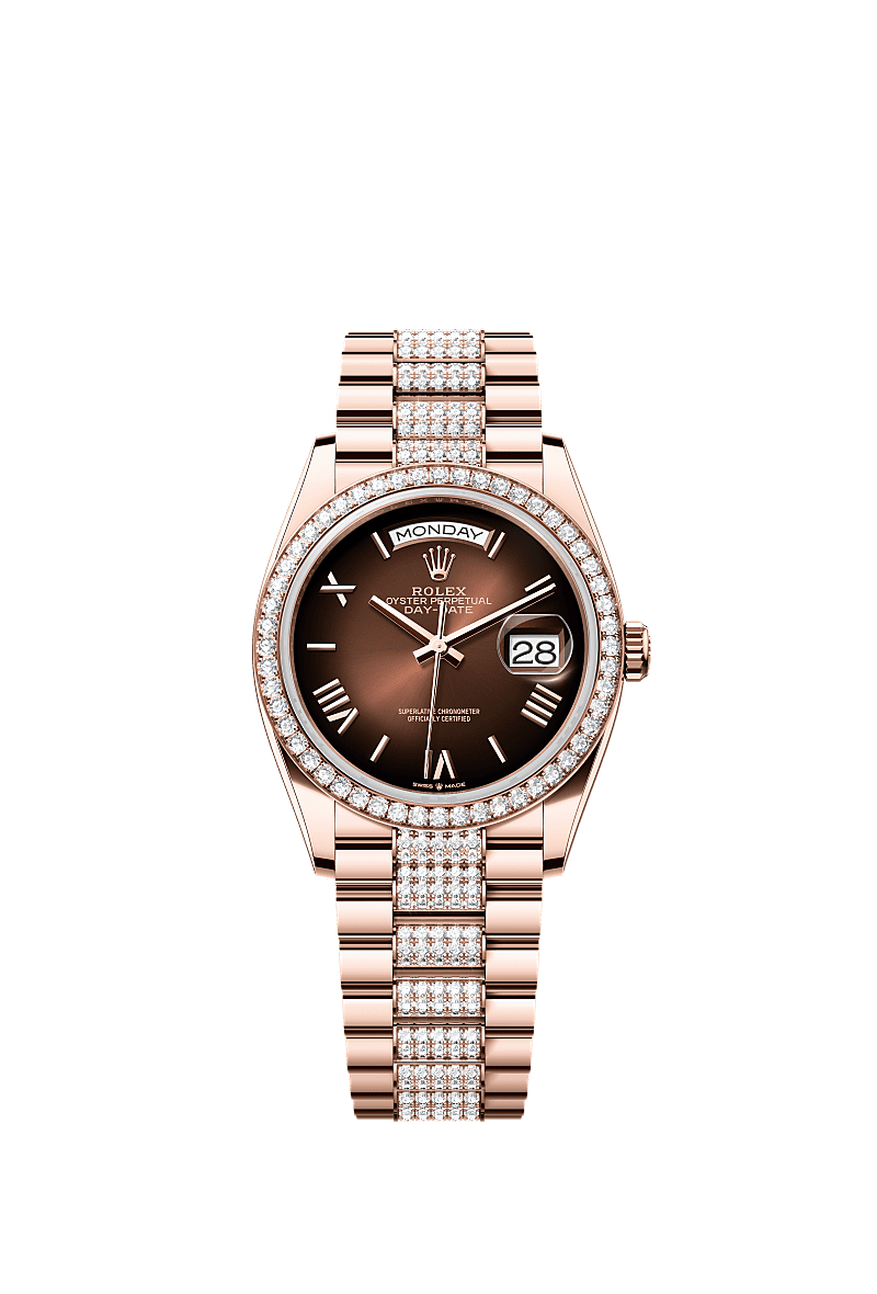 Rolex - Day-Date 36 Everose Gold / Diamond / Brown Ombr̩ - Roman / President — Ref. 128345RBR