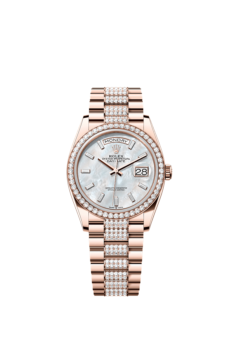 Rolex - Day-Date 36 Everose Gold / Diamond / MOP - Baguette / President - Diamond — Ref. 128345RBR