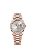 Rolex - Day-Date 36 Everose Gold - Diamond / Silver - Baguette / President — Ref. 128345RBR