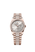 Rolex - Day-Date 36 Everose Gold - Diamond / Silver - Baguette / President - Diamond — Ref. 128345RBR