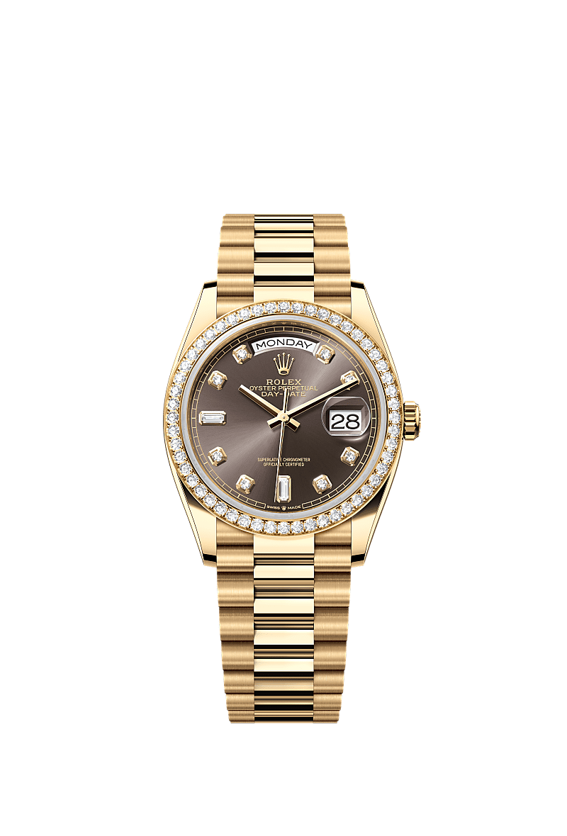 Rolex Day-Date 36 Yellow Gold / Diamond / Dark Grey-Diamond / President — Ref. 128348RBR