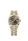 Rolex Day-Date 36 Yellow Gold / Diamond / Dark Grey-Diamond / President-Diamond — Ref. 128348RBR