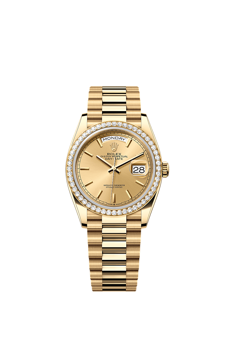 Rolex Day-Date 36 Yellow Gold / Diamond / Champagne / President — Ref. 128348RBR