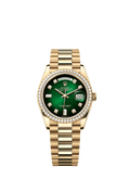 Rolex Day-Date 36 Yellow Gold / Diamond / Green Ombre-Diamond / President — Ref. 128348RBR