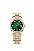 Rolex Day-Date 36 Yellow Gold / Diamond / Green Ombre-Diamond / President-Diamond — Ref. 128348RBR