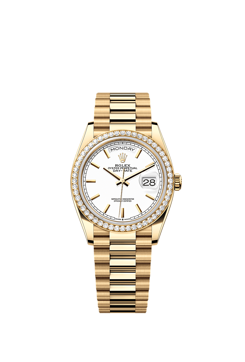 Rolex - Day-Date 36 Yellow Gold Diamond / White / President — Ref. 128348RBR
