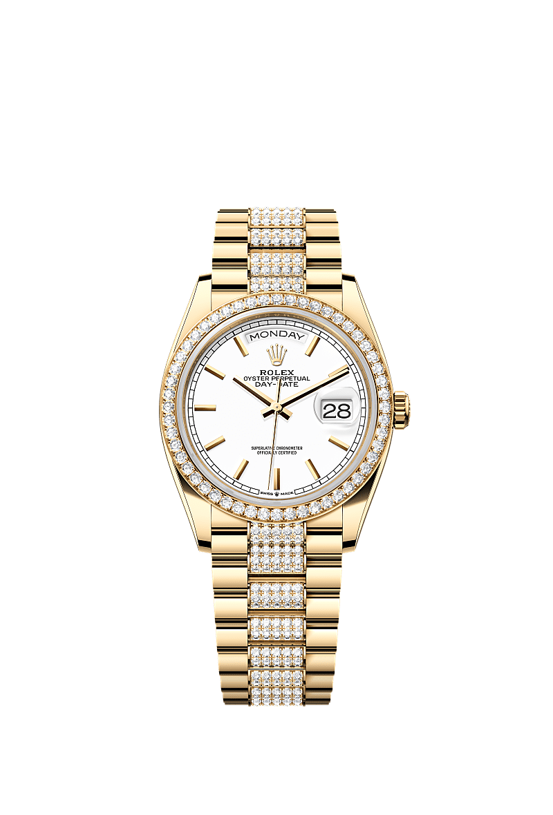 Rolex Day-Date 36 Yellow Gold Diamond / White / President - Diamond — Ref. 128348RBR