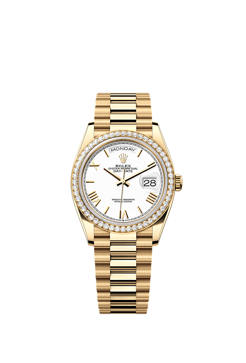 Rolex - Day-Date 36 Yellow Gold Diamond / White - Roman / President — Ref. 128348RBR