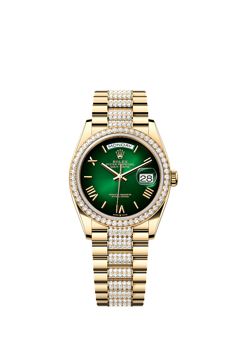 Rolex - Day-Date 36 Yellow Gold Diamond / Green - Ombr̩ / President - Diamond — Ref. 128348RBR