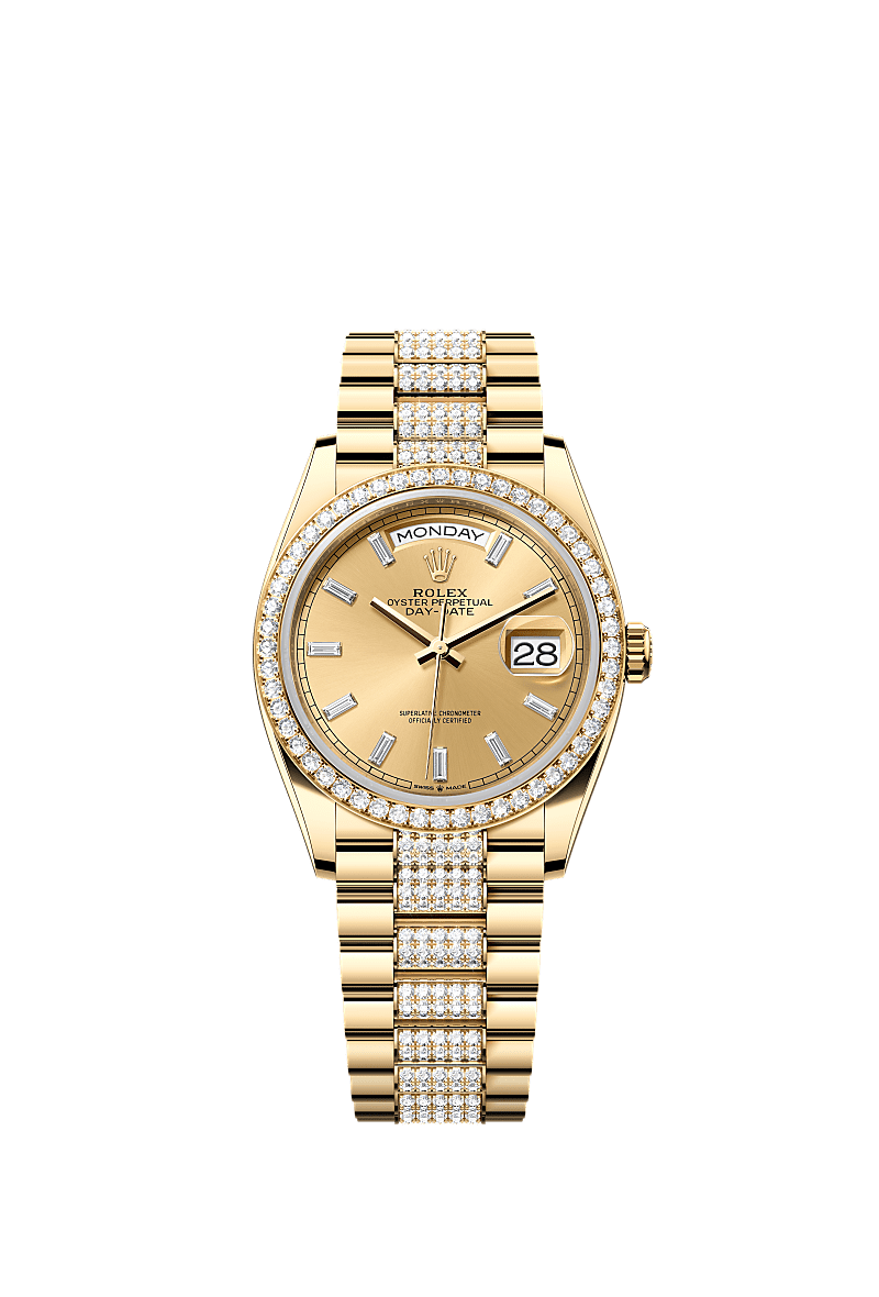 Rolex - Day-Date 36 Yellow Gold - Diamond / Champagne - Baguette / President - Diamond — Ref. 128348RBR