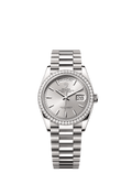 Rolex Day-Date 36 White Gold / Diamond / Silver / President — Ref. 128349RBR