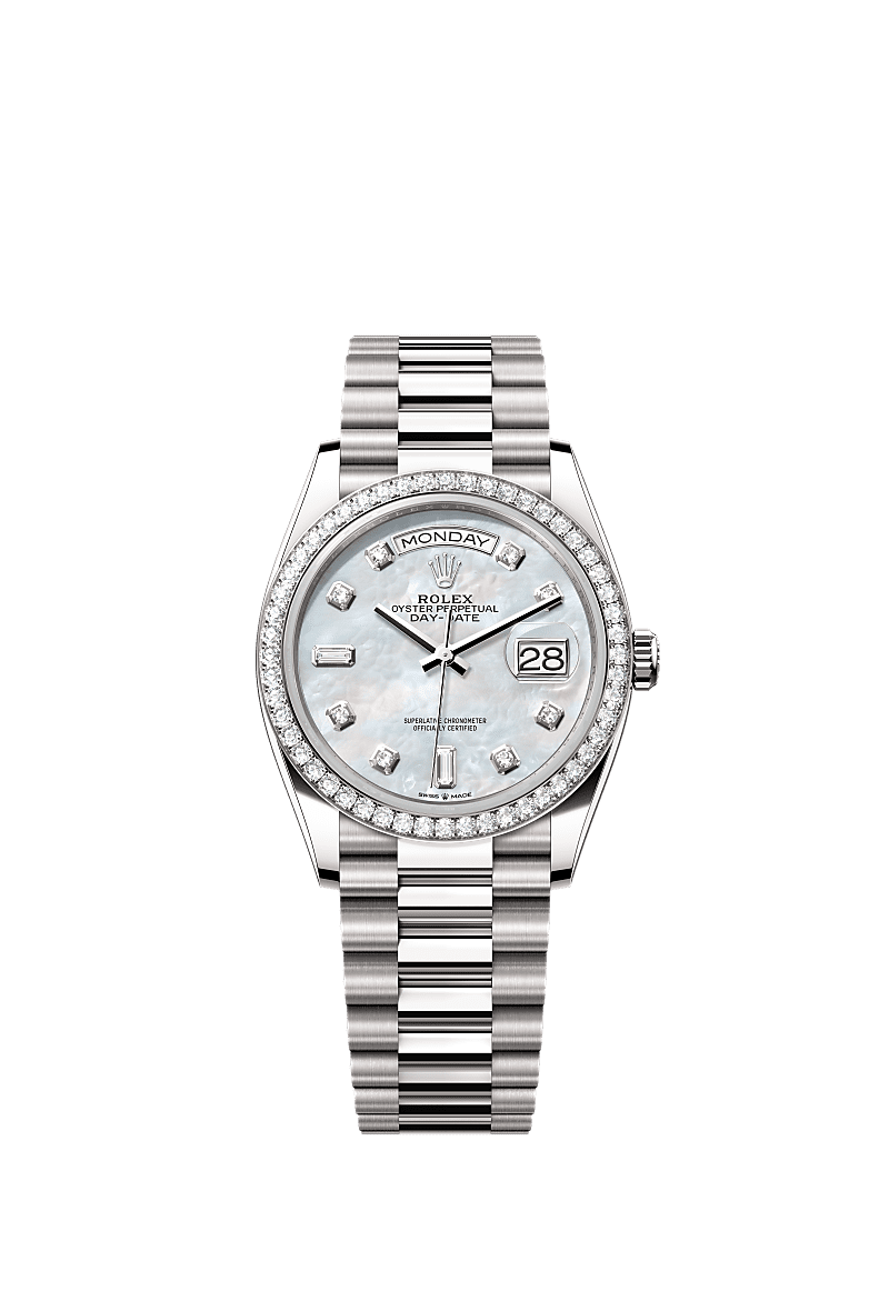 Rolex Day-Date 36 White Gold / Diamond / MOP-Diamond / President — Ref. 128349RBR