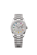 Rolex Day-Date 36 White Gold / Diamond / Paved-Rainbow / President — Ref. 128349RBR