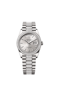Rolex Day-Date 36 White Gold / Diamond / Silver / President-Diamond — Ref. 128349RBR