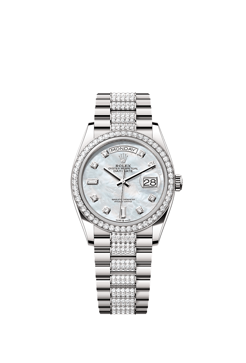 Rolex Day-Date 36 White Gold / Diamond / MOP-Diamond / President-Diamond — Ref. 128349RBR