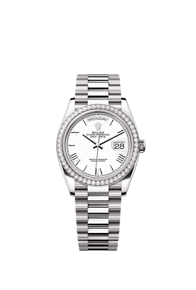 Rolex - Day-Date 36 White Gold - Diamond / White - Roman / President — Ref. 128349RBR