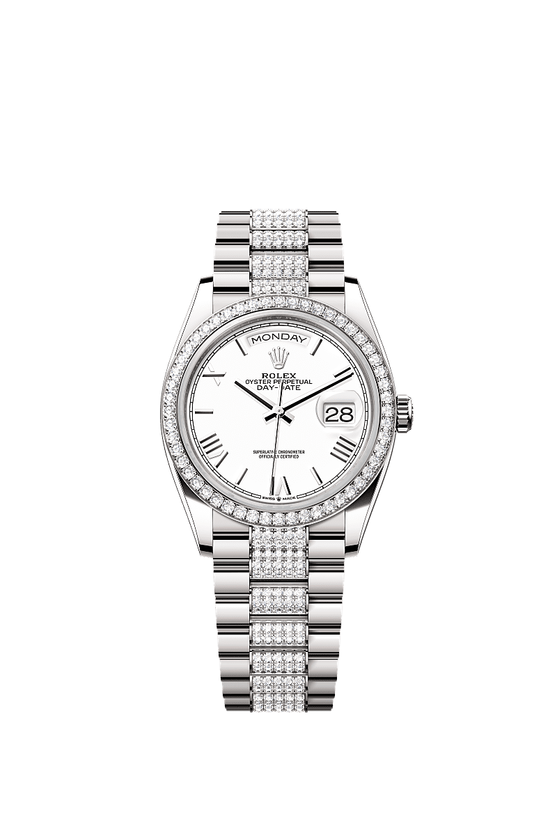 Rolex - Day-Date 36 White Gold - Diamond / White - Roman / President - Diamond — Ref. 128349RBR