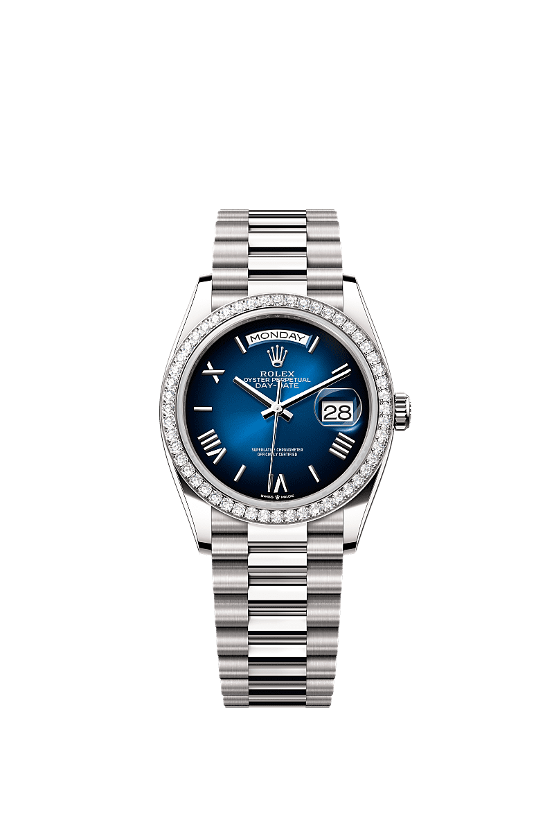 Rolex - Day-Date 36 White Gold - Diamond / Blue Ombr̩ - Roman / President — Ref. 128349RBR