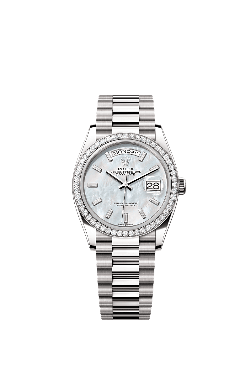 Rolex - Day-Date 36 White Gold - Diamond / MOP - Baguette / President — Ref. 128349RBR