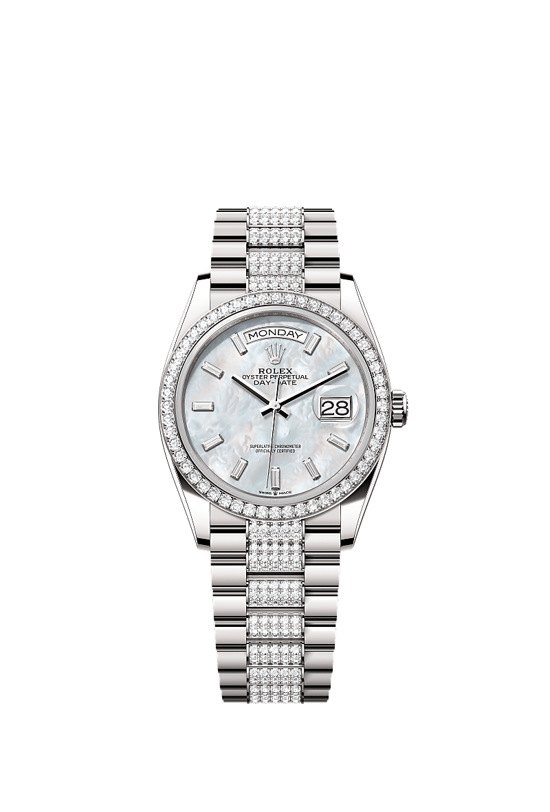 Rolex - Day-Date 36 White Gold - Diamond / MOP - Baguette / President - Diamond — Ref. 128349RBR