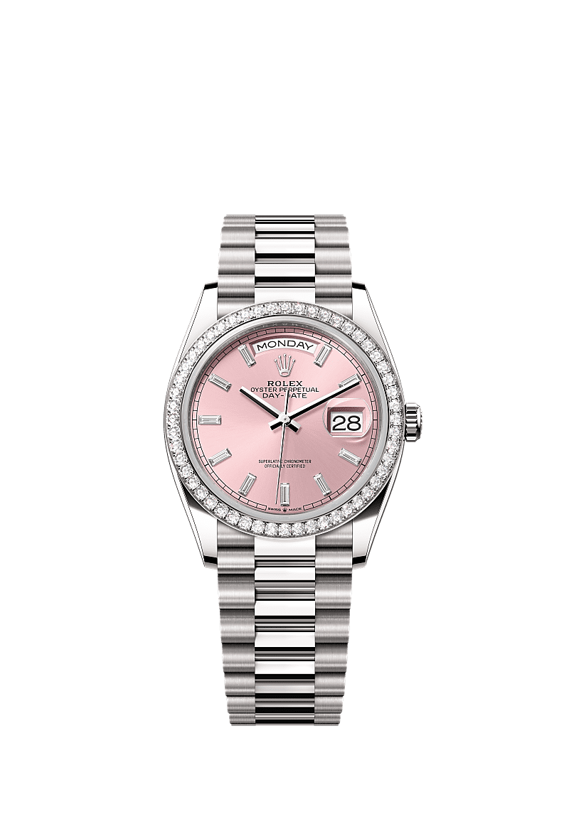 Rolex - Day-Date 36 White Gold - Diamond / Pink - Baguette / President — Ref. 128349RBR