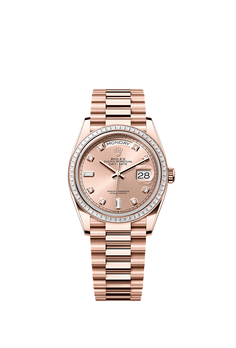Rolex - Day-Date 36 Everose Gold - Baguette / Rose - Diamond / President — Ref. 128395TBR