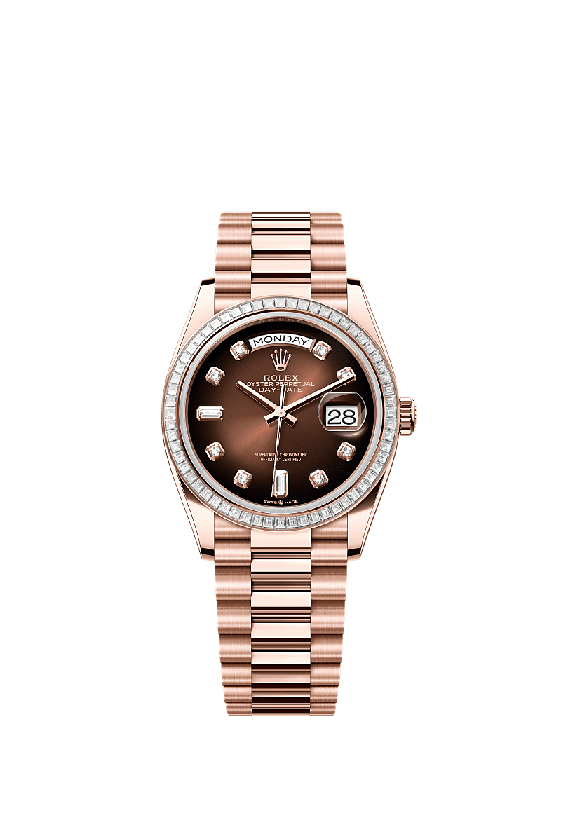 Rolex - Day-Date 36 Everose Gold - Baguette / Brown Ombr̩ - Diamond / President — Ref. 128395TBR