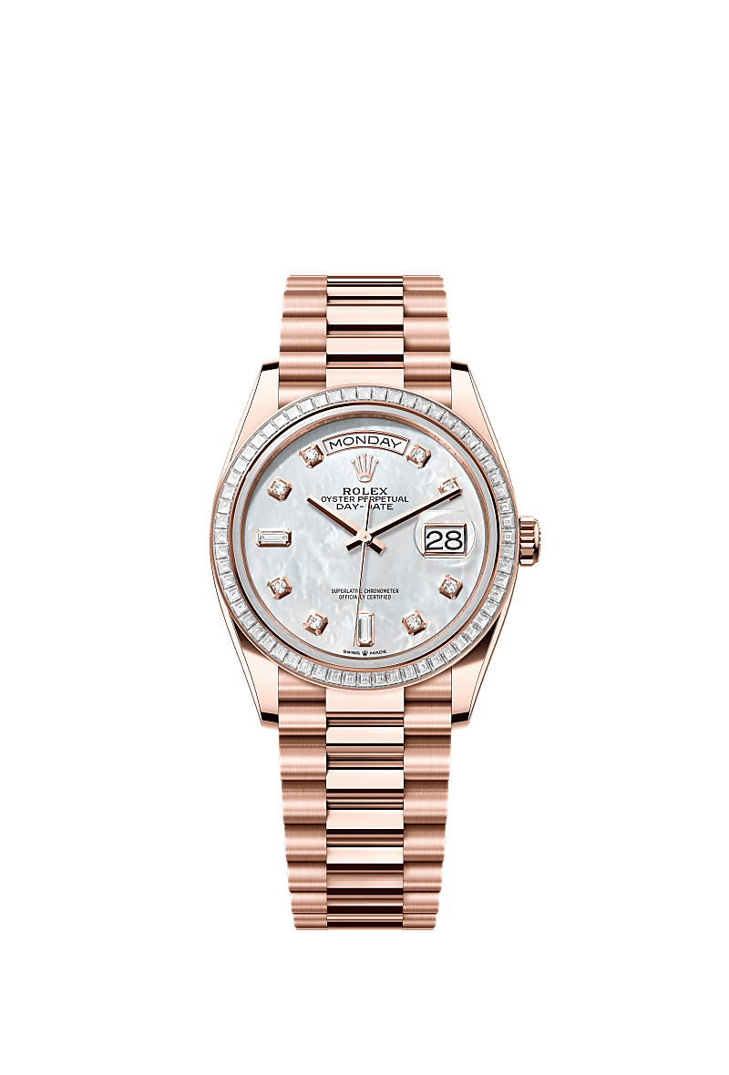 Rolex - Day-Date 36 Everose Gold - Baguette / MOP - Diamond / President — Ref. 128395TBR