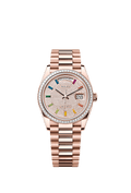 Rolex - Day-Date 36 Everose Gold - Baguette / Paved - Rainbow / President — Ref. 128395TBR