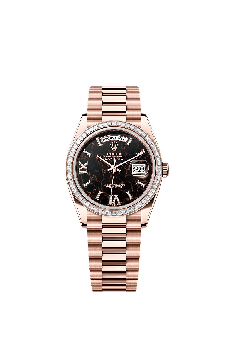 Rolex - Day-Date 36 Everose Gold - Baguette / Eisenkiesel / President — Ref. 128395TBR