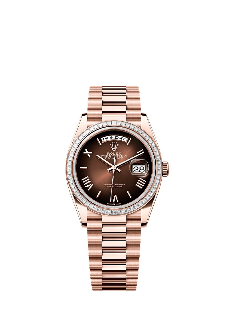 Rolex - Day-Date 36 Everose Gold - Baguette / Brown Ombr̩ - Roman / President — Ref. 128395TBR