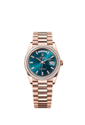 Rolex - Day-Date 36 Everose Gold - Baguette / Blue-Green - Baguette / President — Ref. 128395TBR
