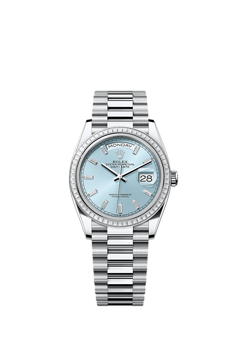 Rolex Day-Date 36 Platinum - Diamond / Ice Blue - Diamond / President — Ref. 128396TBR