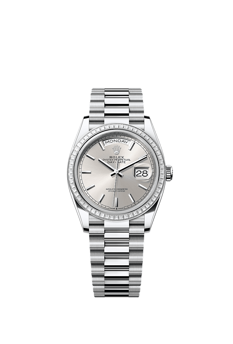 Rolex Day-Date 36 Platinum - Diamond / Silver / President — Ref. 128396TBR