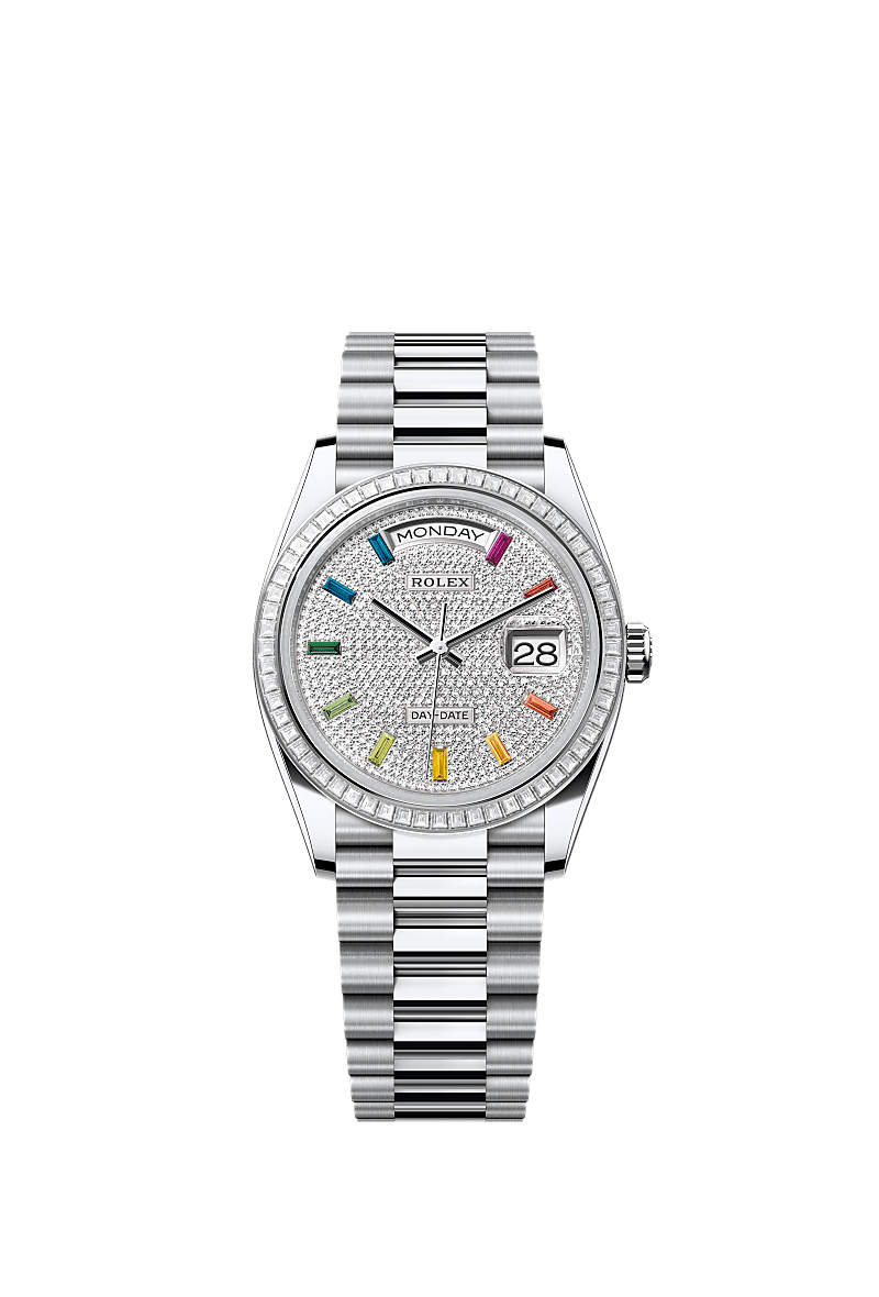 Rolex Day-Date 36 Platinum - Diamond / Paved - Rainbow / President — Ref. 128396TBR