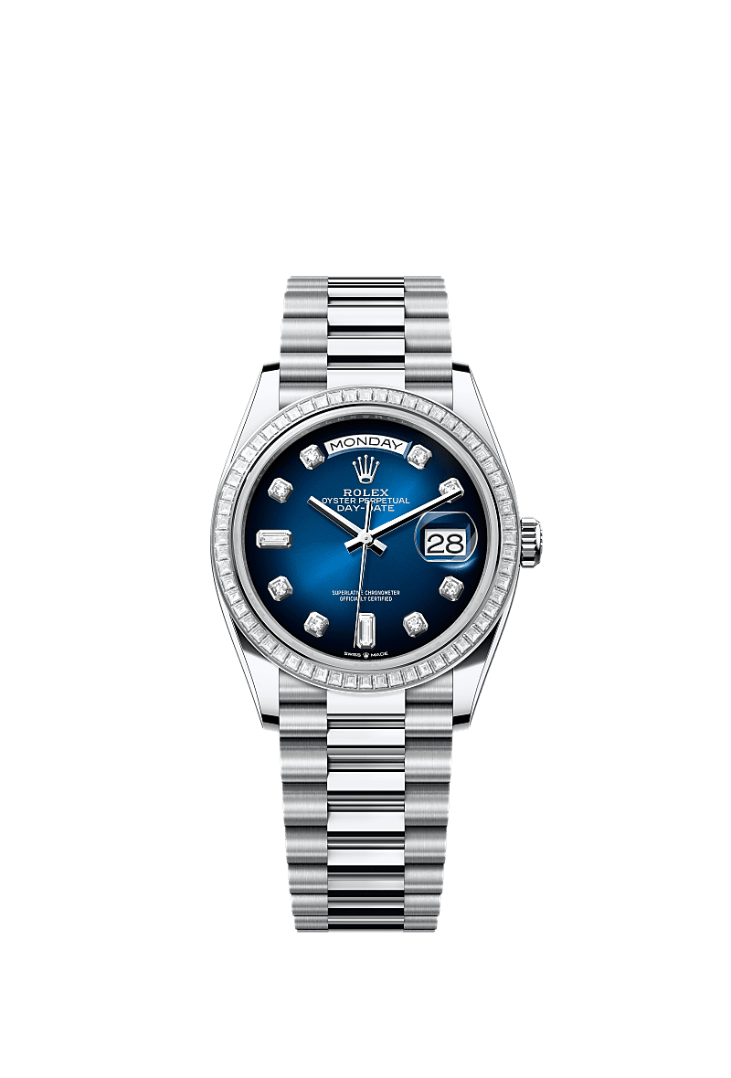 Rolex Day-Date 36 Platinum - Diamond / Blue Ombre / President — Ref. 128396TBR