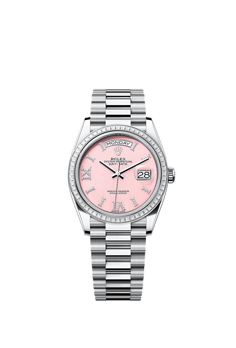 Rolex Day-Date 36 Platinum - Diamond / Pink Opal / President — Ref. 128396TBR