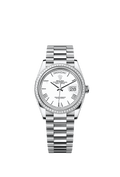 Rolex - Day-Date 36 Platinum - Baguette / White - Roman / President — Ref. 128396TBR