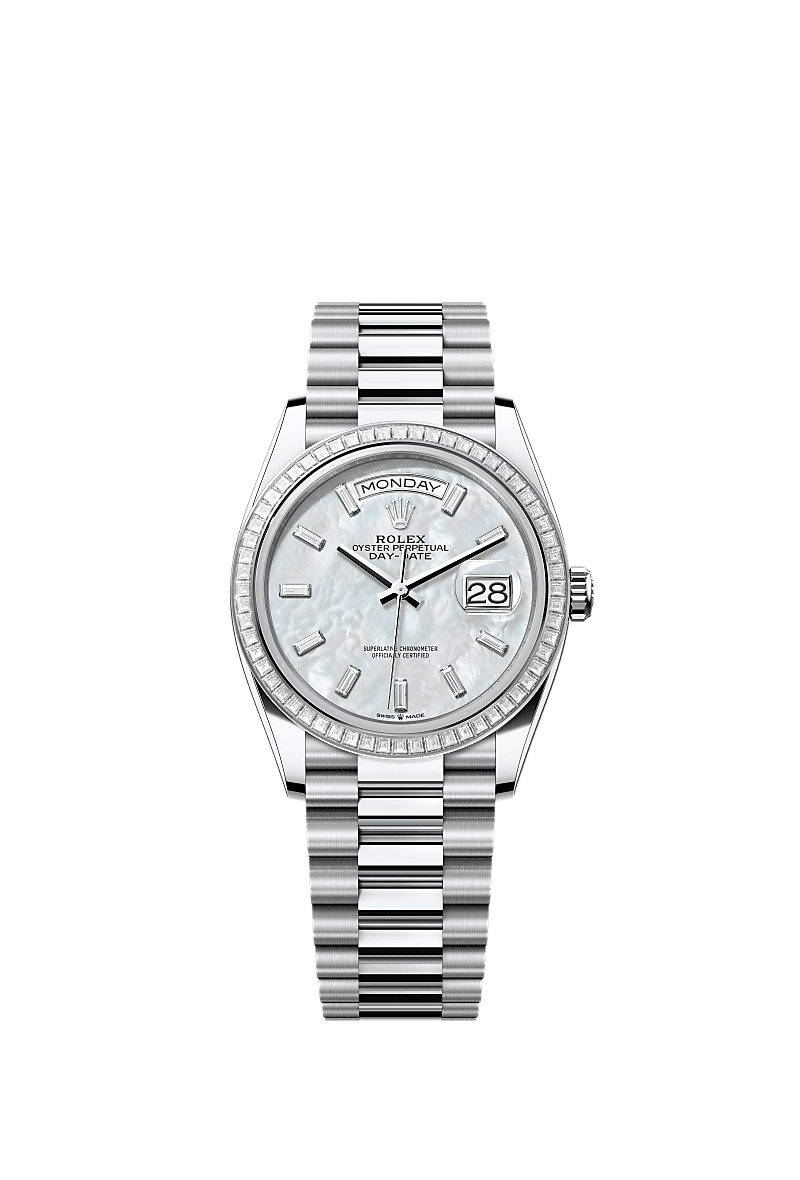 Rolex - Day-Date 36 Platinum - Baguette / MOP - Baguette / President — Ref. 128396TBR