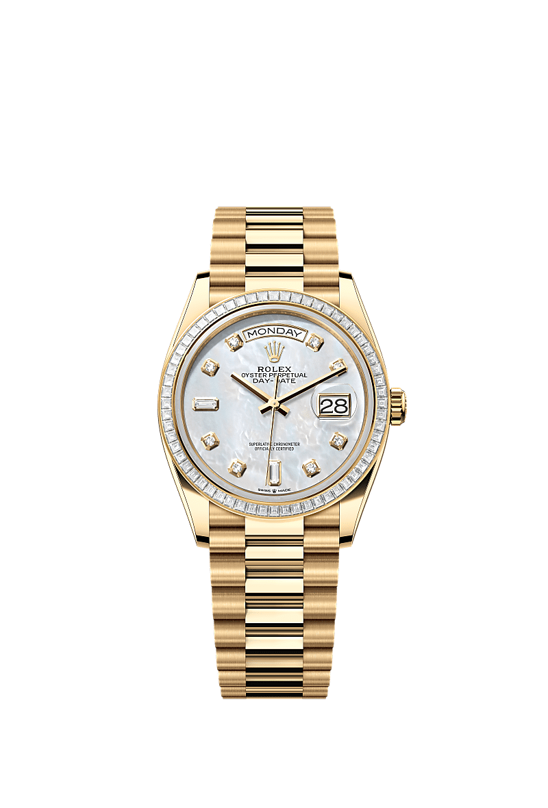 Rolex - Day-Date 36 Yellow Gold - Baguette / MOP - Diamond / President — Ref. 128398TBR