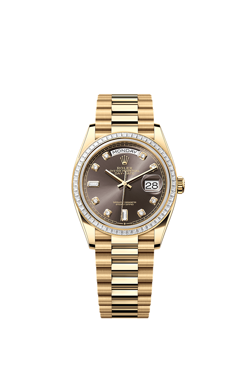 Rolex - Day-Date 36 Yellow Gold - Baguette / Dark Grey - Diamond / President — Ref. 128398TBR