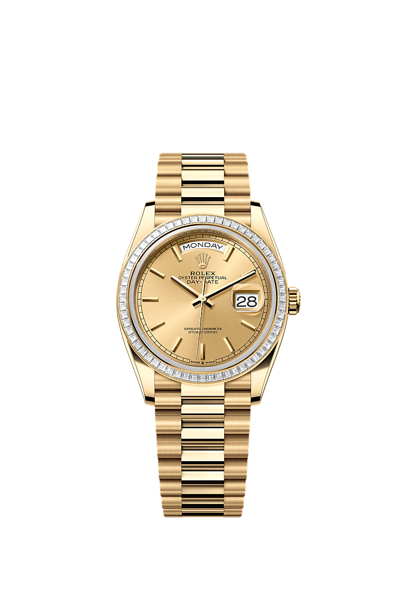Rolex - Day-Date 36 Yellow Gold - Baguette / Champagne / President — Ref. 128398TBR